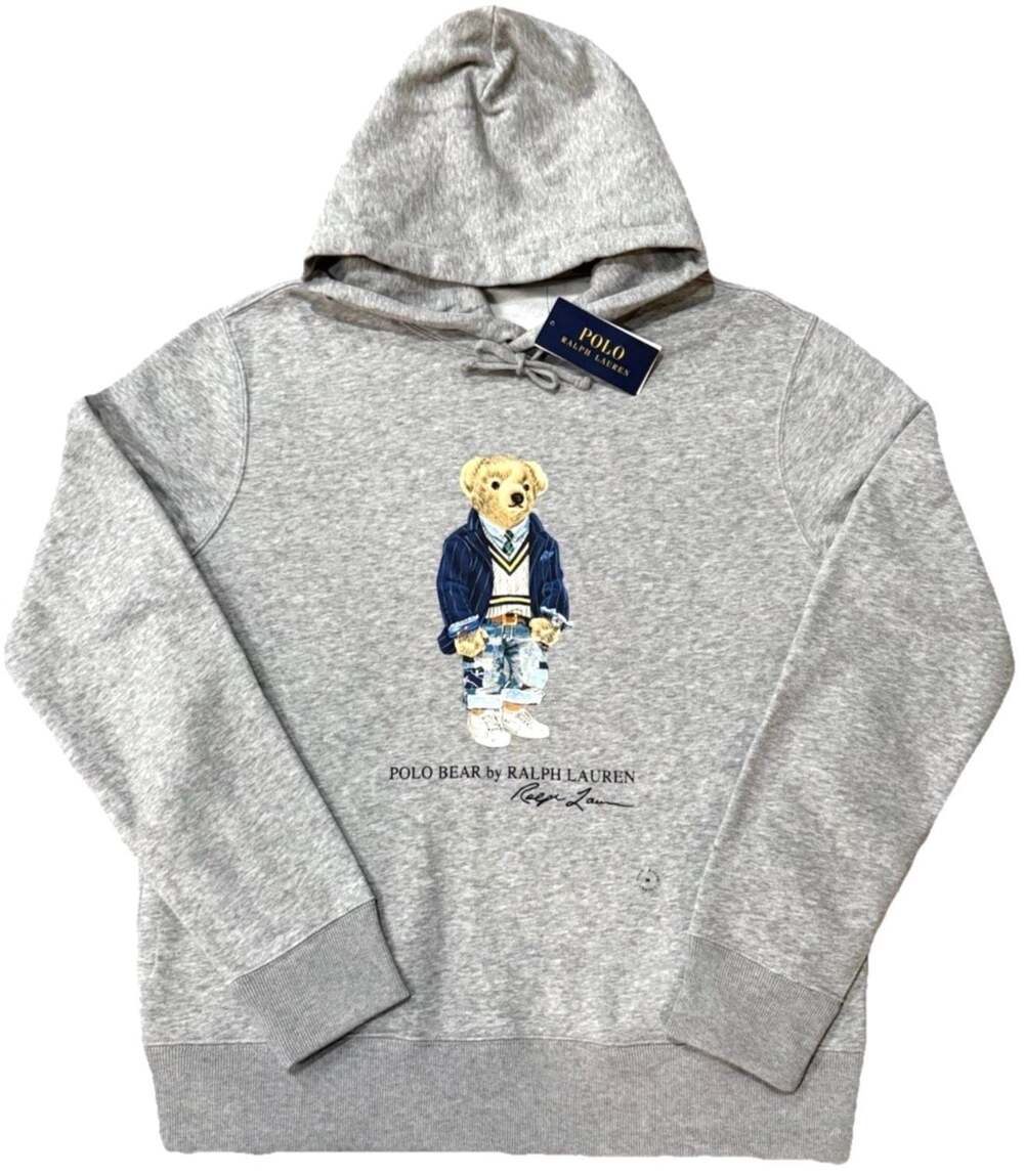 NWT Polo Ralph Lauren Cricket Polo Bear Fleece Hoodie Heather Grey